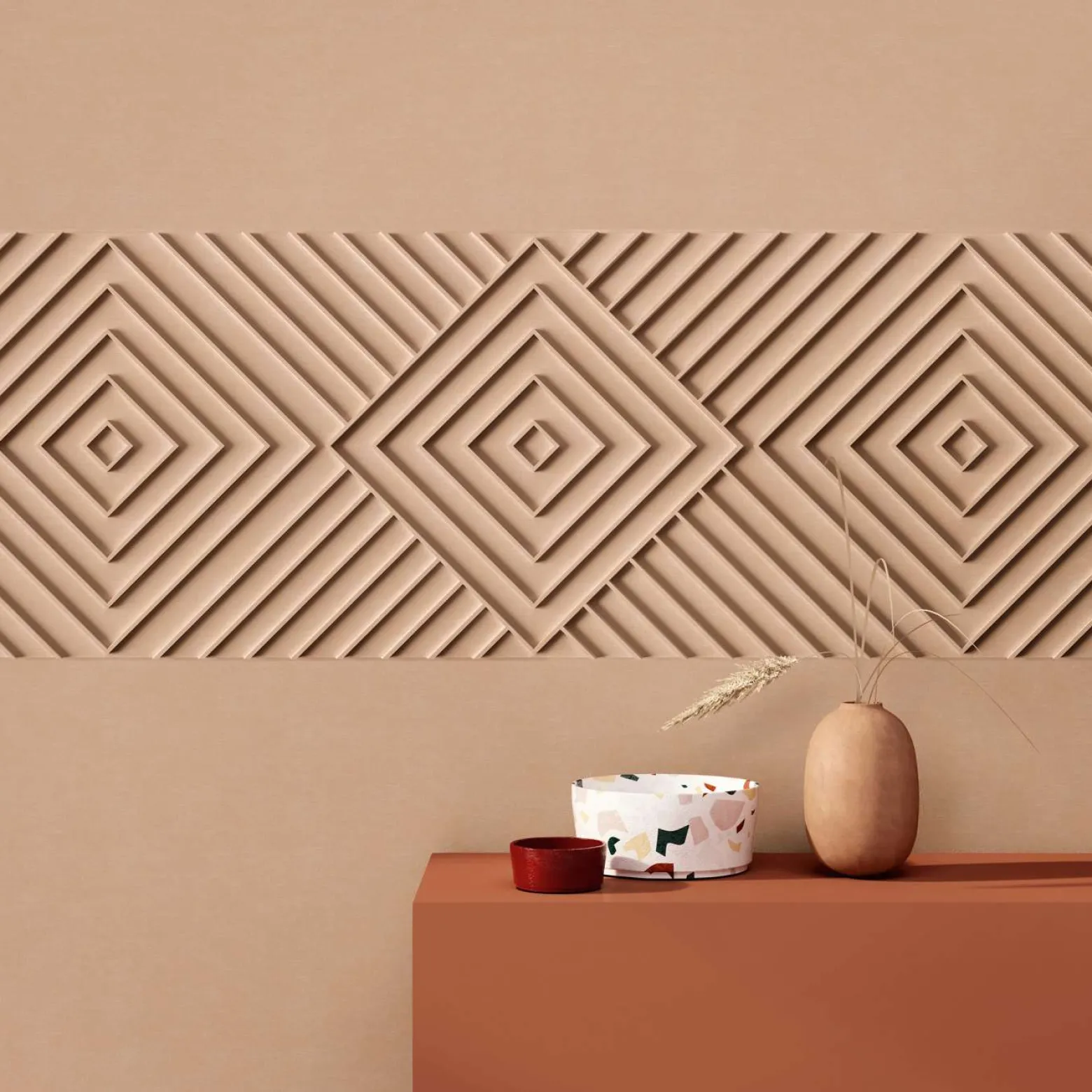 Vliestapete Geometrisch 3D Optik Raute Beige Braun 34483