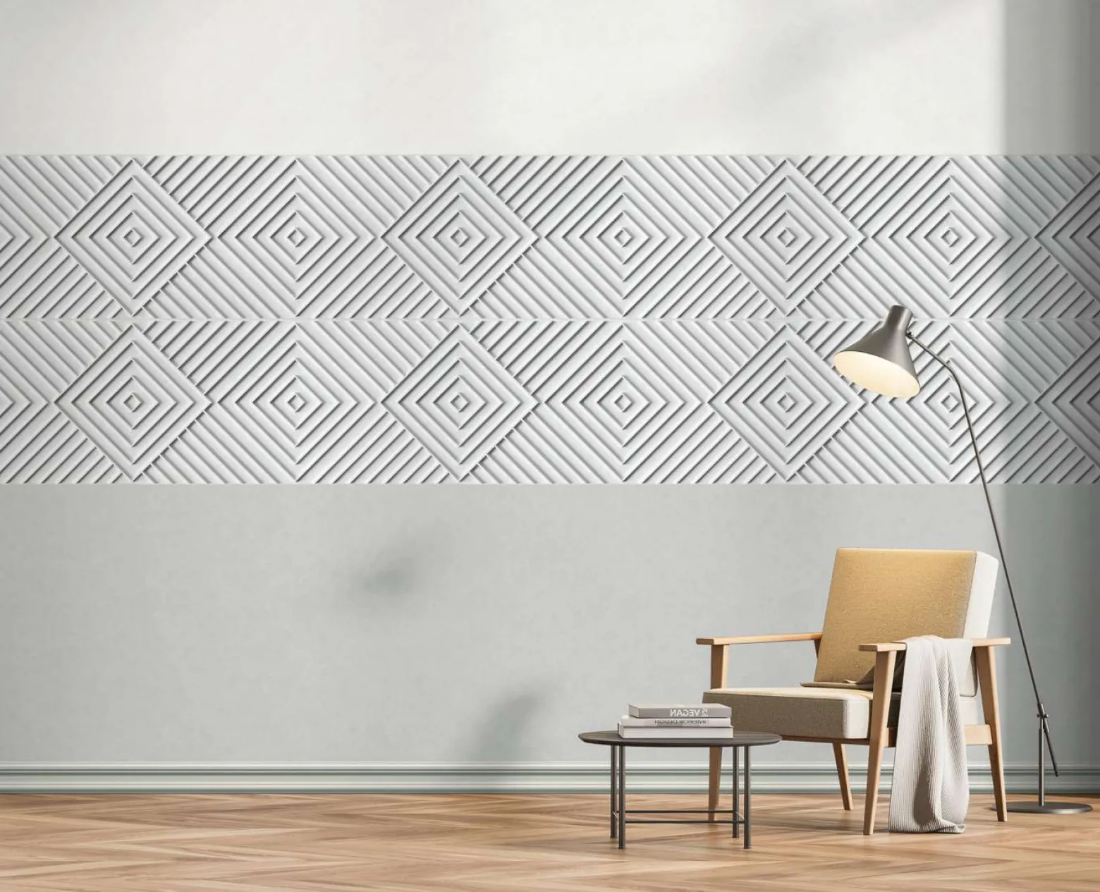 Vliestapete Geometrisch 3D Optik Raute Hellgrau 34481
