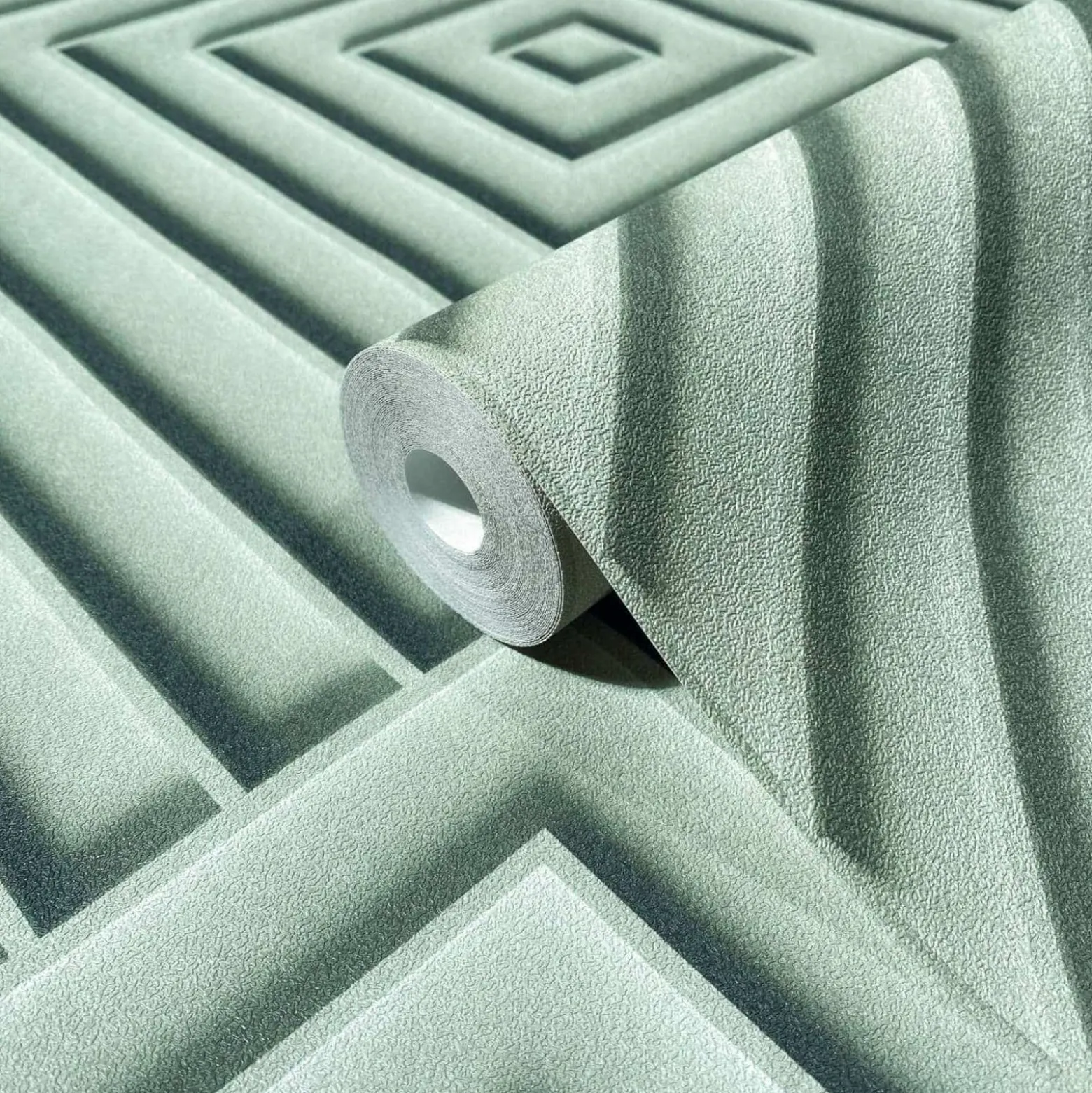 Vliestapete Geometrisch 3D Optik Raute Grau Grün 34485