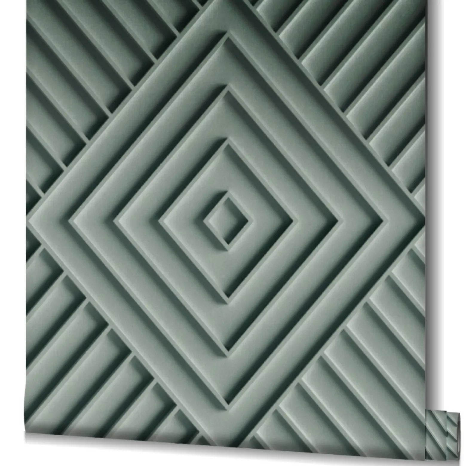Vliestapete Geometrisch 3D Optik Raute Grau Grün 34485