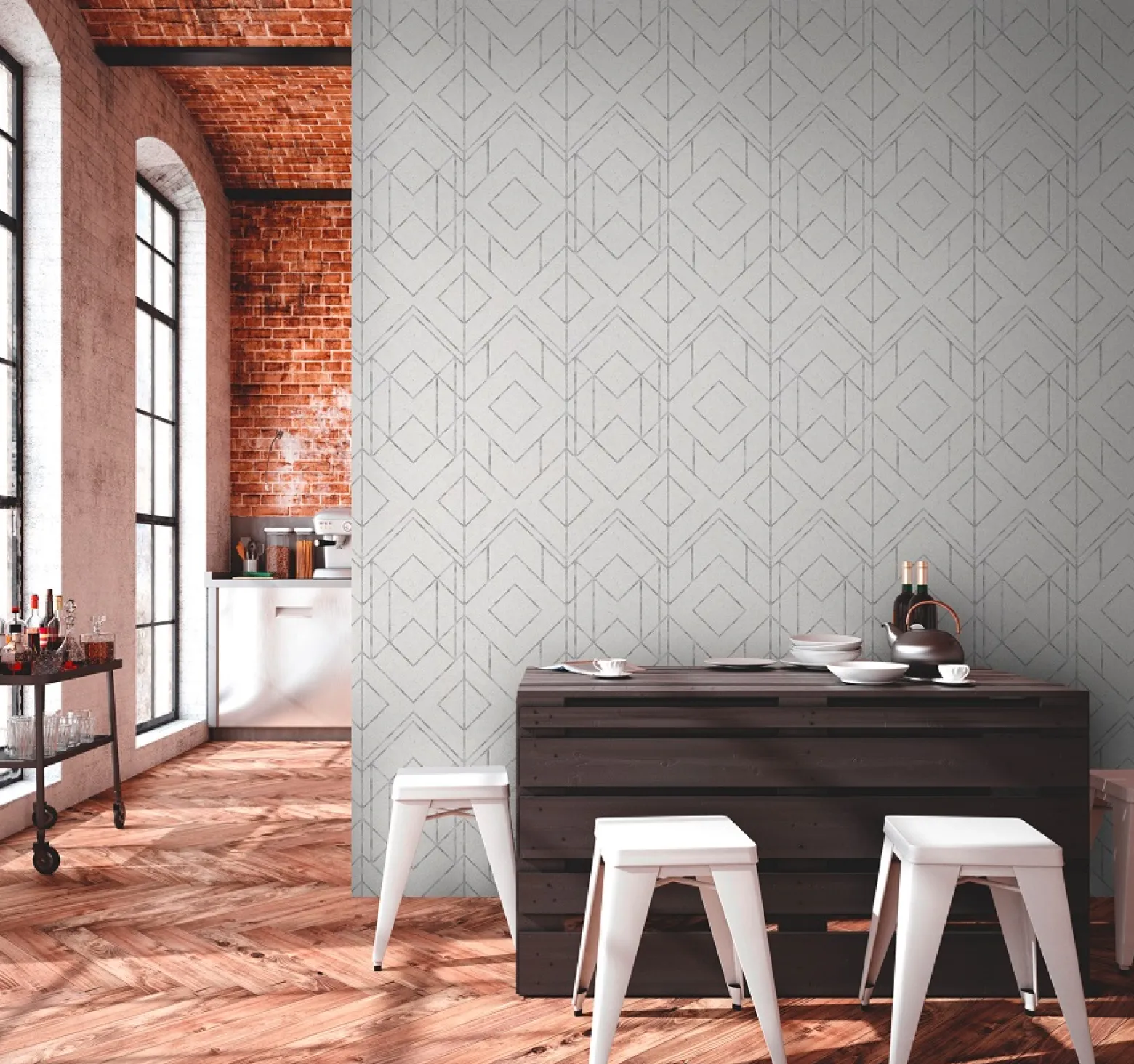 Vliestapete Geometrisch hellgrau silber Metallic 37869-1
