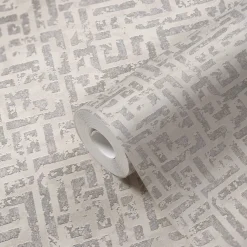 Vliestapete Geometrisch Labyrinth weiß silber 38695-1