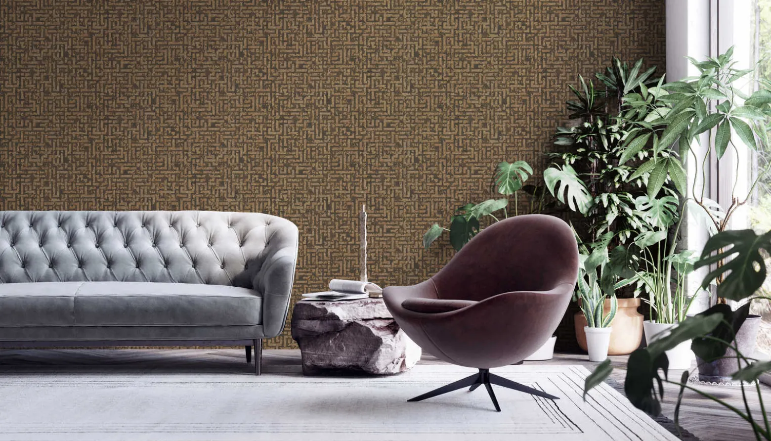 Vliestapete Geometrisch Labyrinth braun gold 38695-5