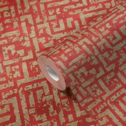 Vliestapete Geometrisch Labyrinth rot gold 38695-4