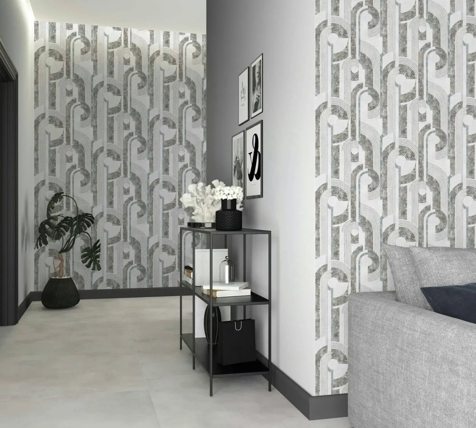 Vliestapete Geometrisch Linien Creme Blau Grau 81630