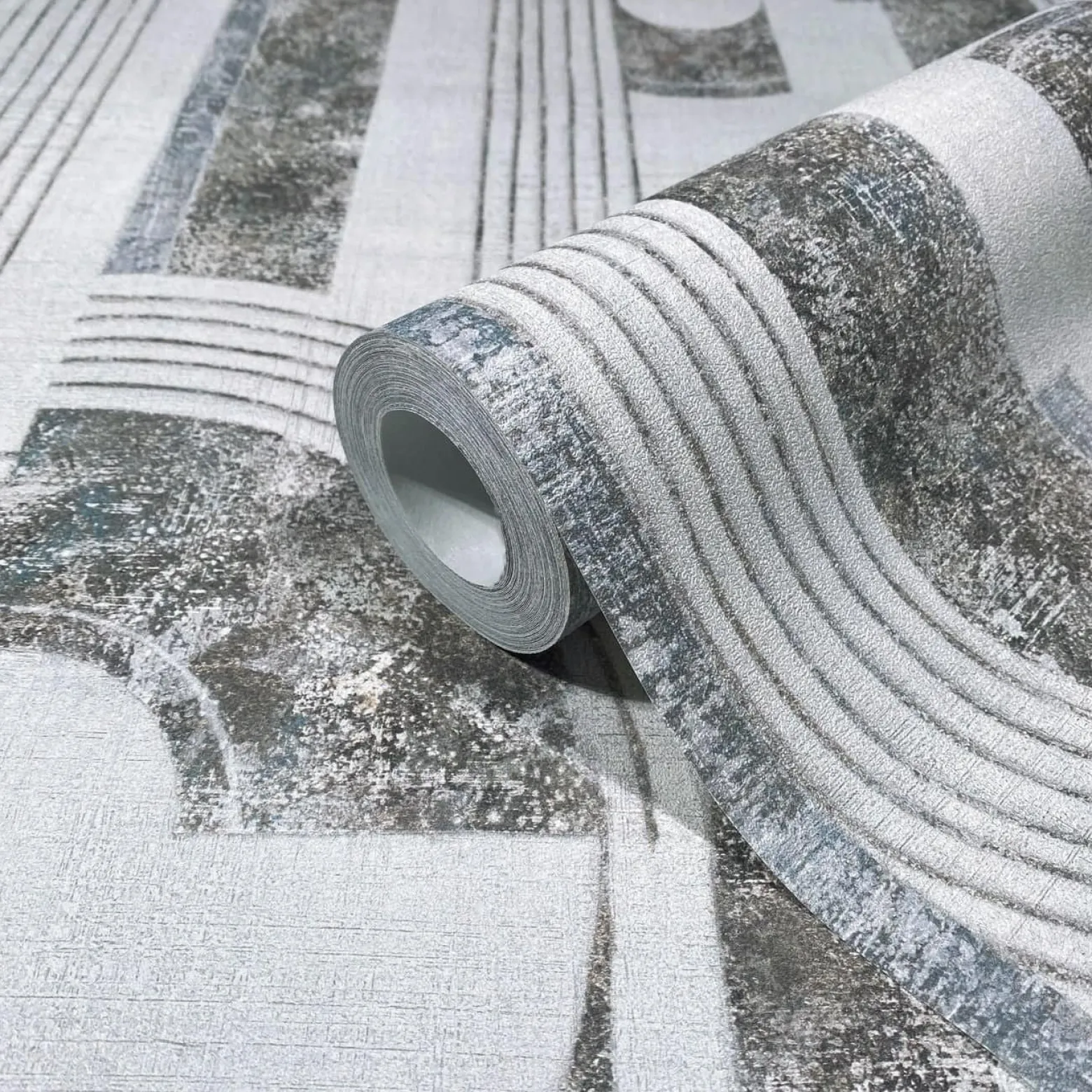 Vliestapete Geometrisch Linien Creme Blau Grau 81630