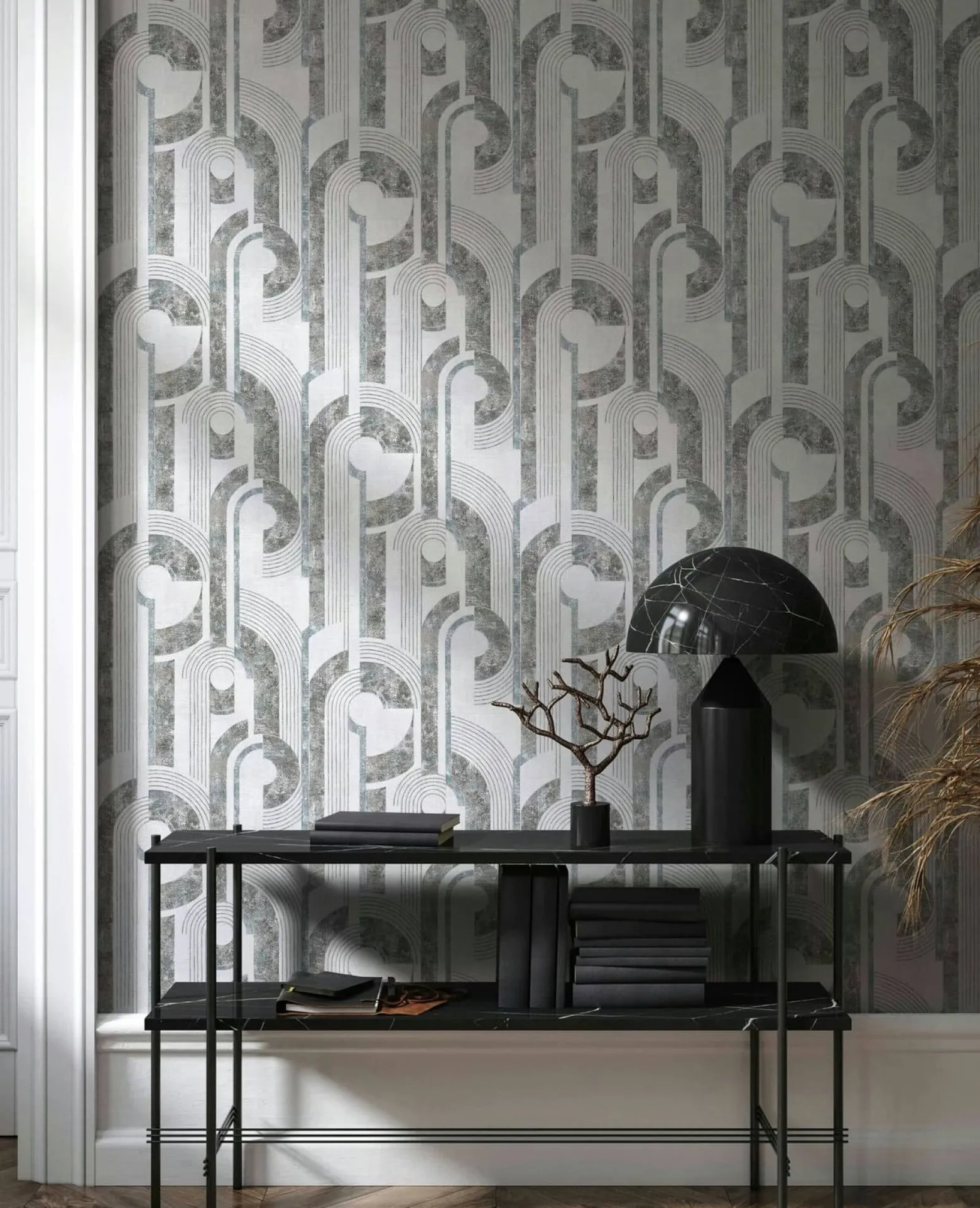 Vliestapete Geometrisch Linien Creme Blau Grau 81630