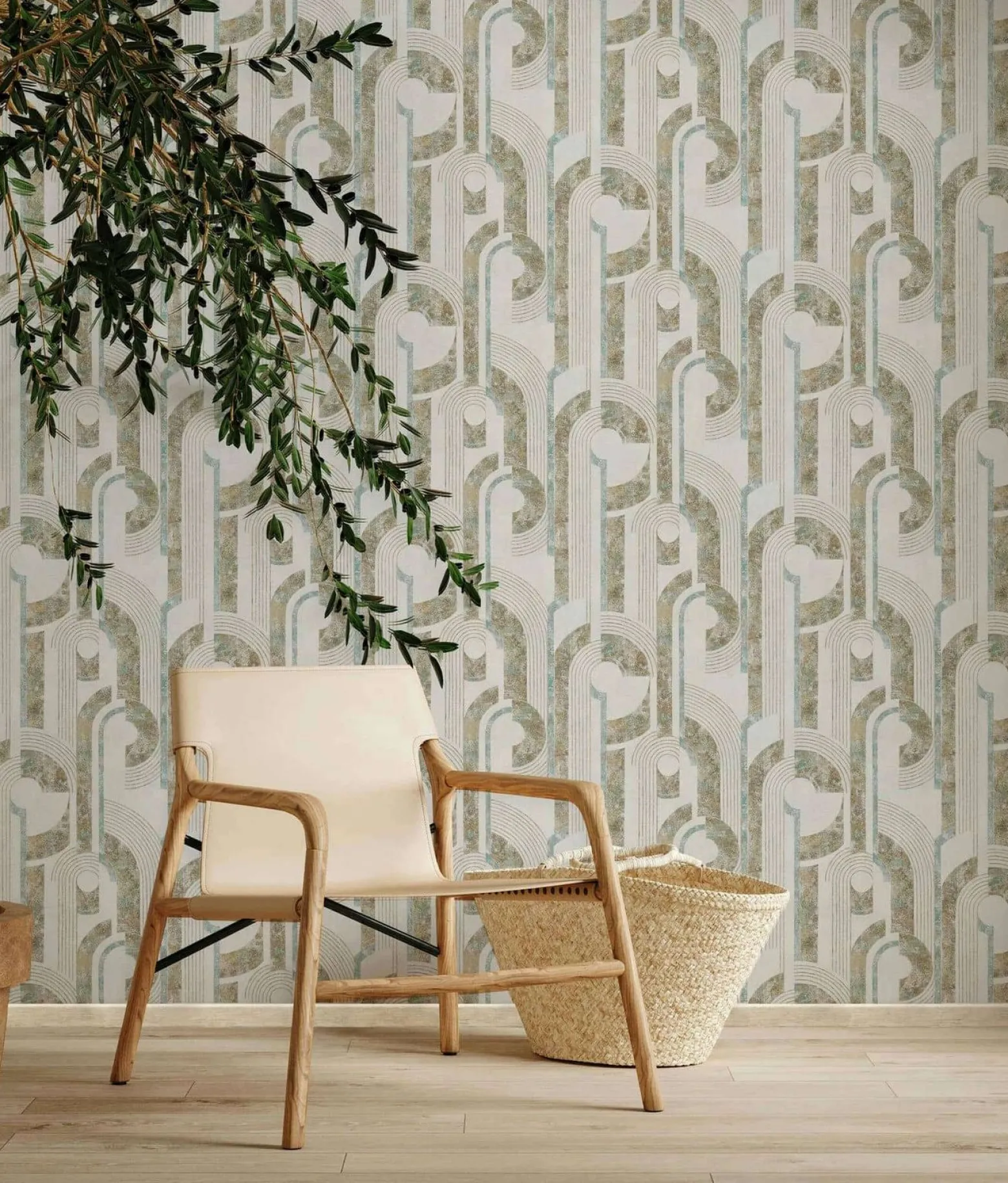 Vliestapete Geometrisch Linien Creme Beige Blau 81629