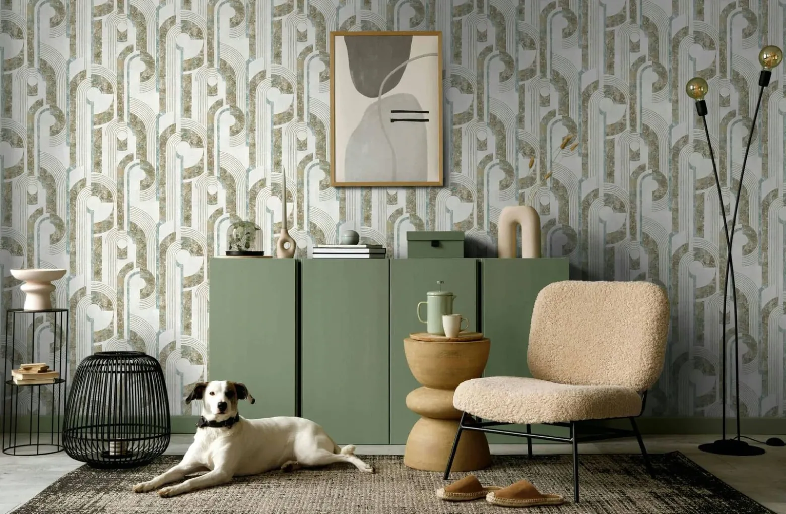 Vliestapete Geometrisch Linien Creme Beige Blau 81629