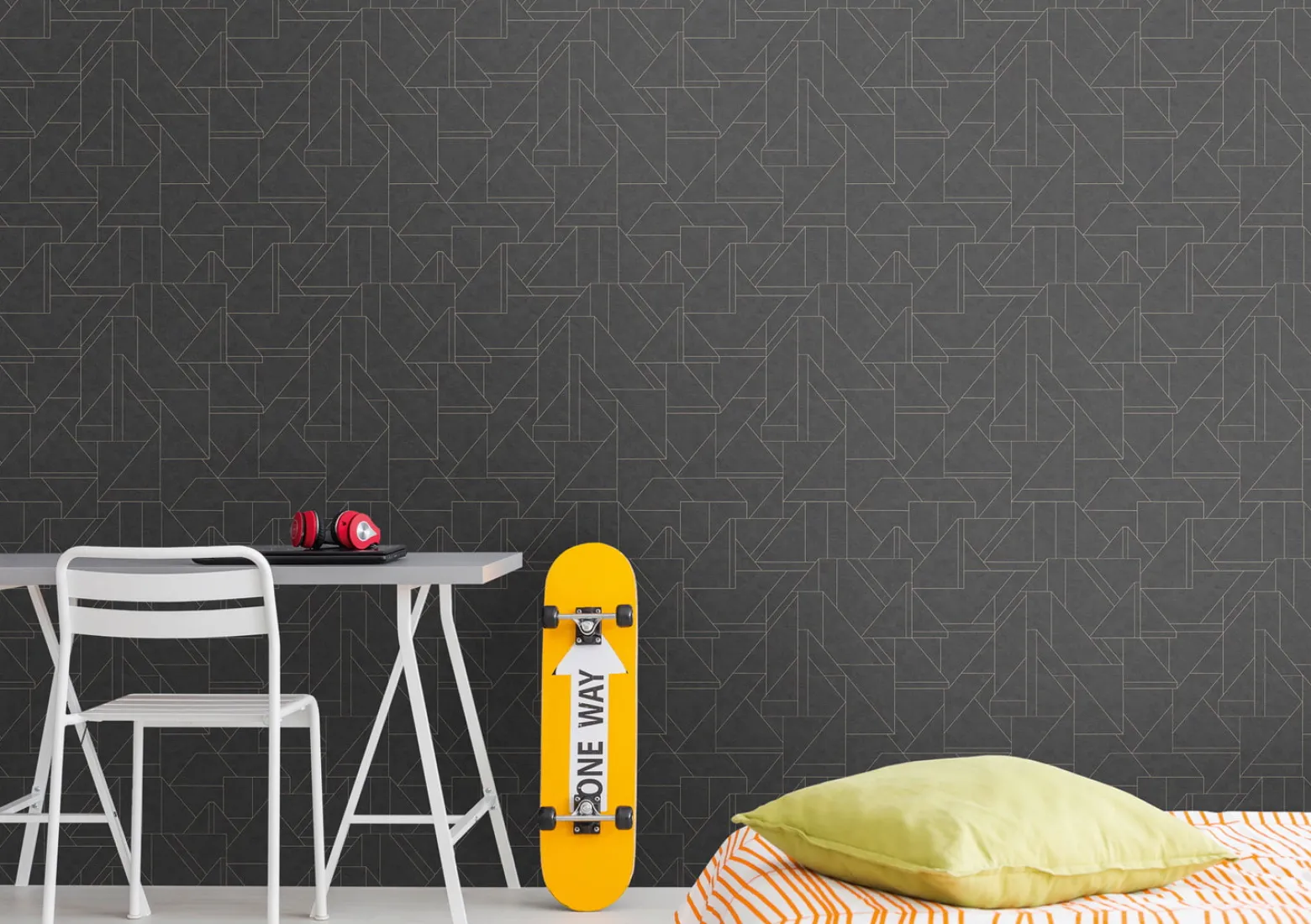 Vliestapete Geometrisch Schwarz Gold Metallic 39118-4