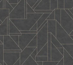 Vliestapete Geometrisch Schwarz Gold Metallic 39118-4