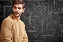 Vliestapete Geometrisch Schwarz Gold Metallic 39118-4