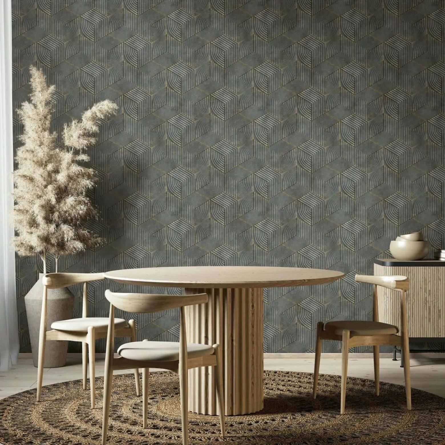 Vliestapete Geometrisch Streifen Grau Schwarz 81619