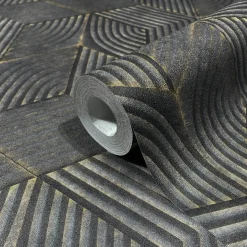 Vliestapete Geometrisch Streifen Grau Schwarz 81619
