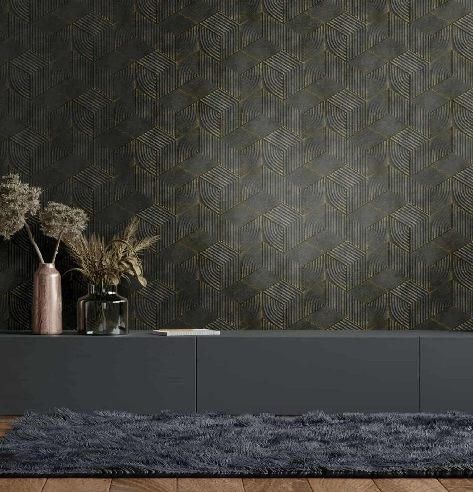 Vliestapete Geometrisch Streifen Grau Schwarz 81619