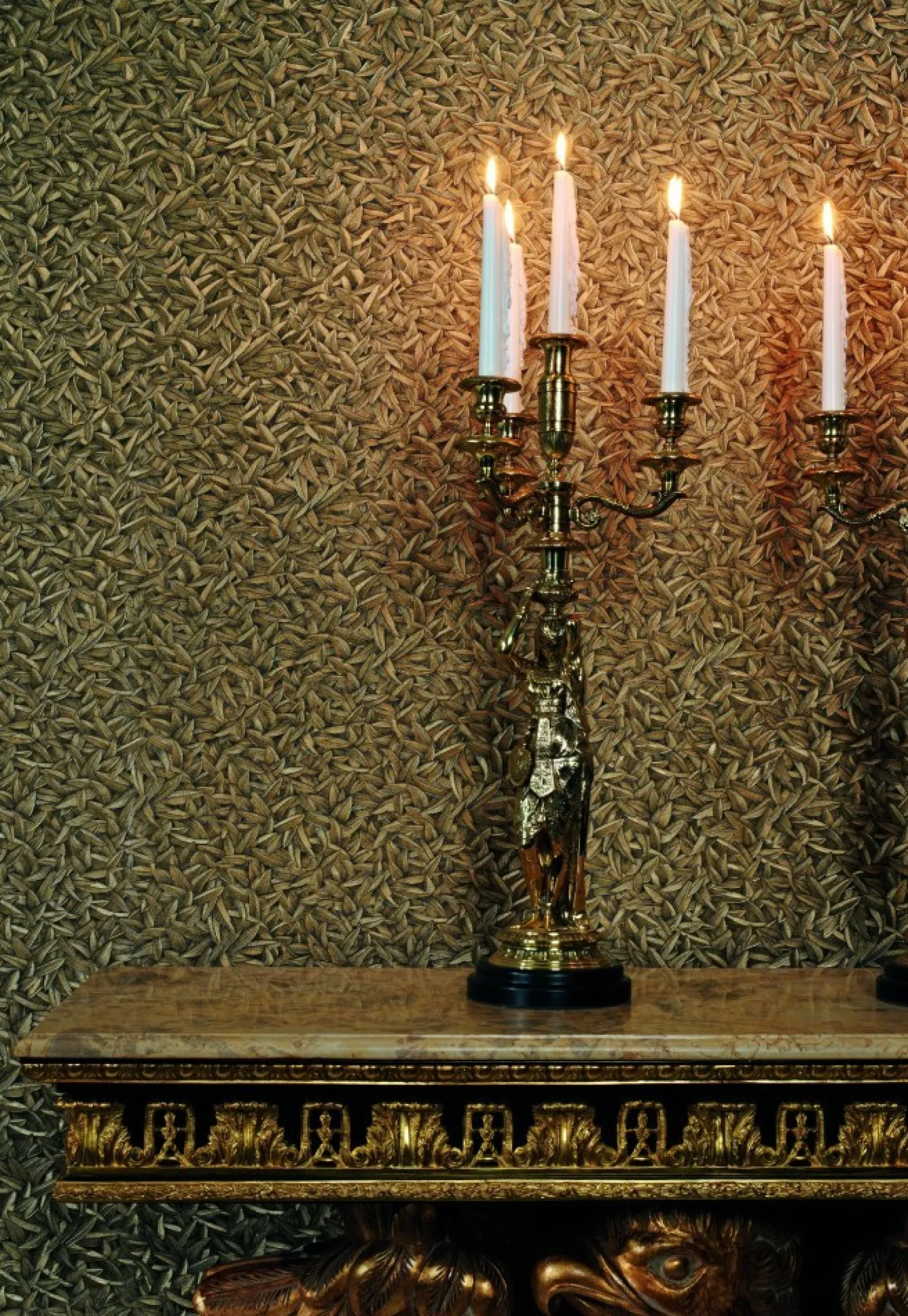 Vliestapete Glööckler Blätter Federn creme Metallic 52505