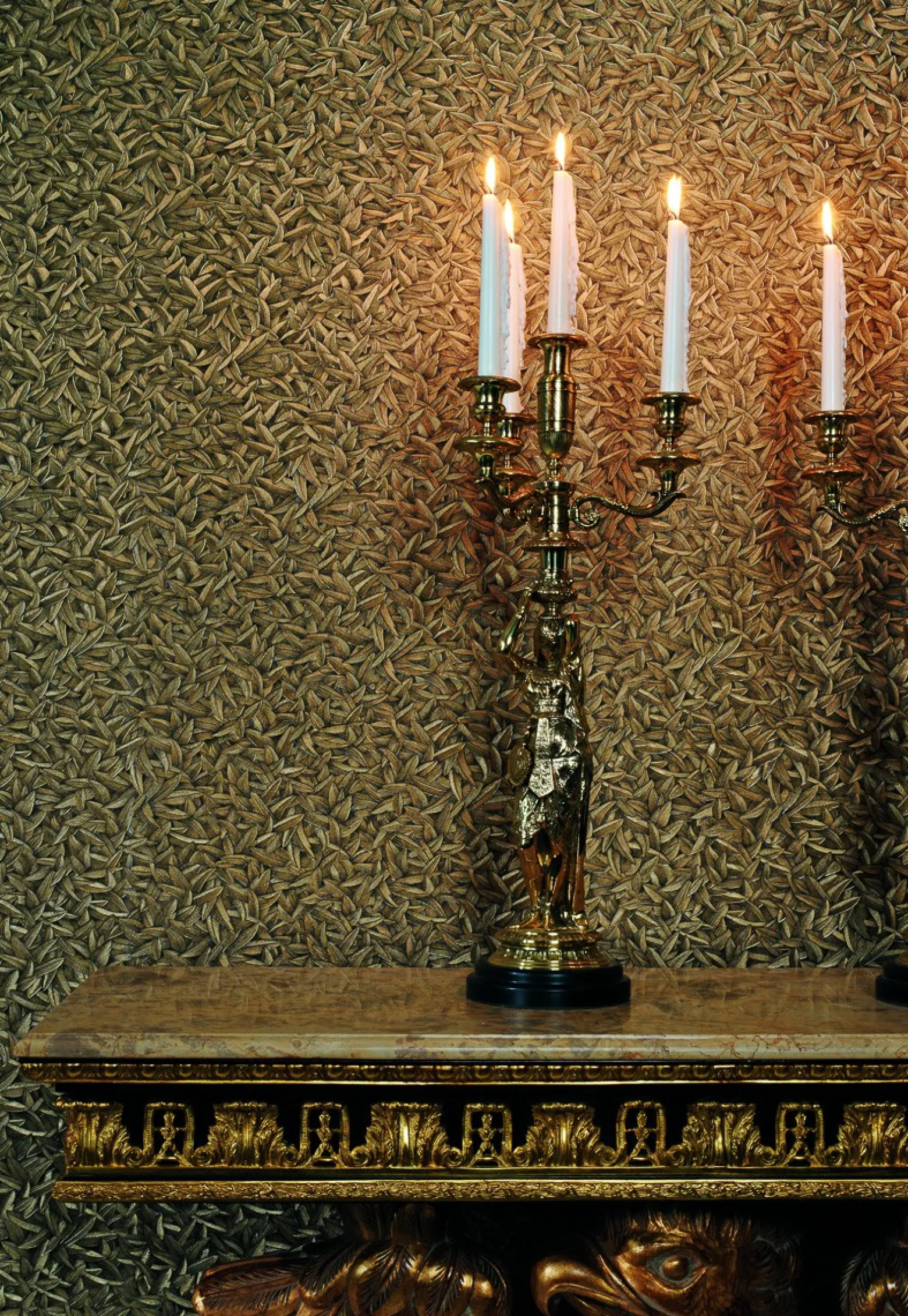 Vliestapete Glööckler Blätter Federn gold Metallic 52504