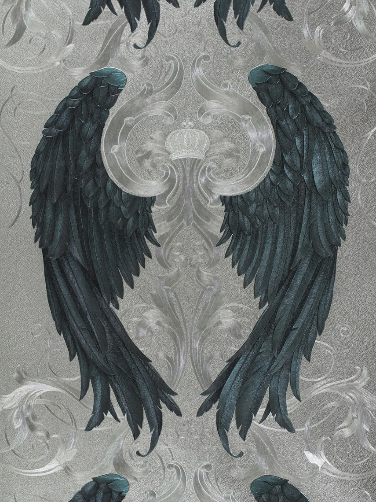 Vliestapete Glööckler Engelsflügel silber blau Metallic