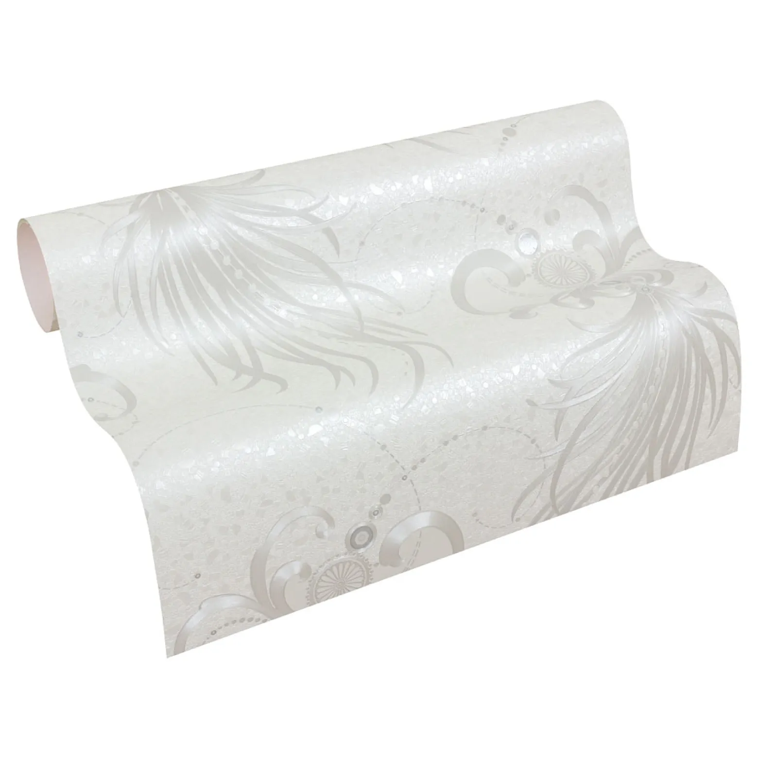 Vliestapete Glööckler Ornament Federn weiß Metallic 54847