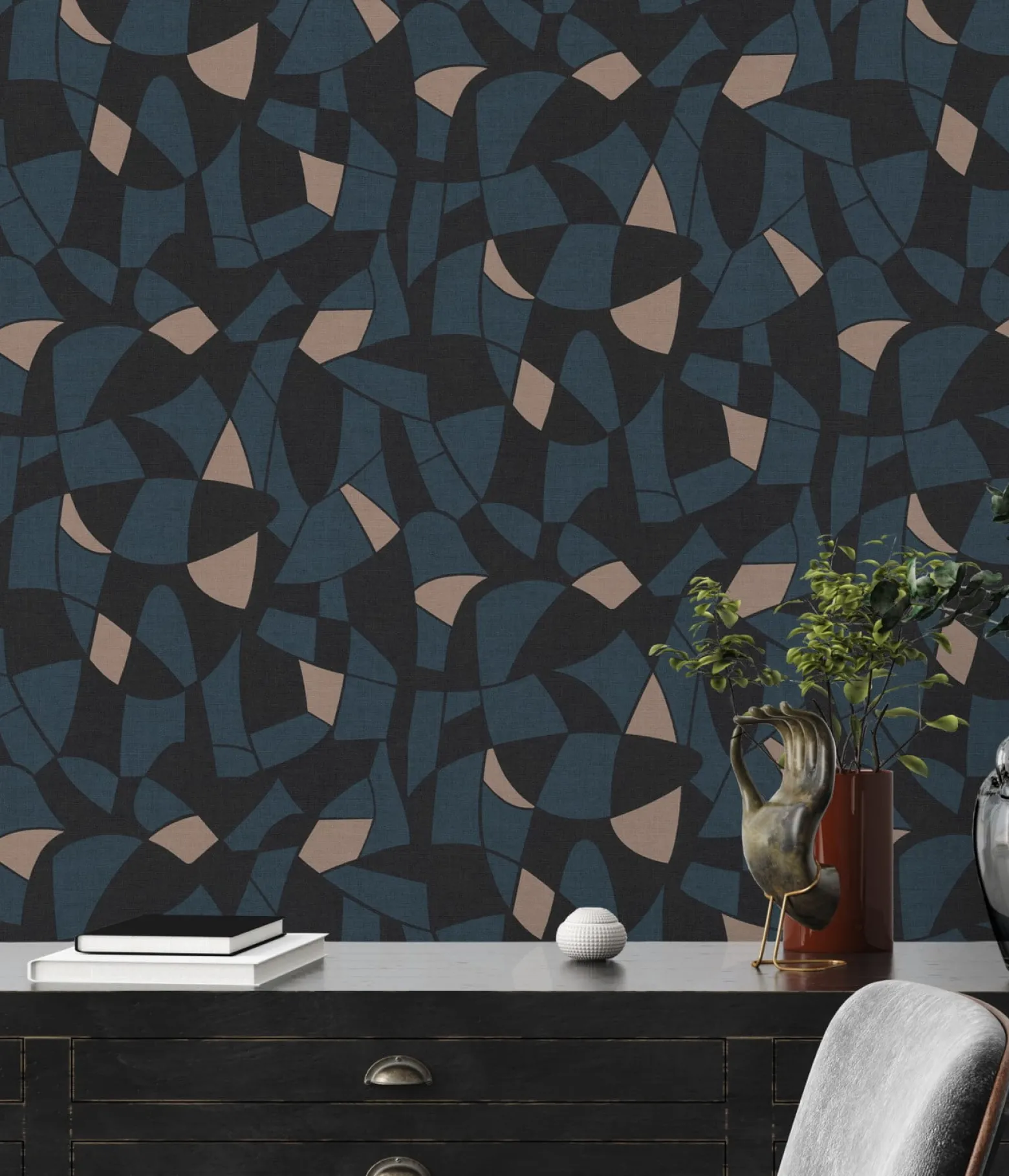Vliestapete Grafik Abstrakt Schwarz Blau Beige 39093-5