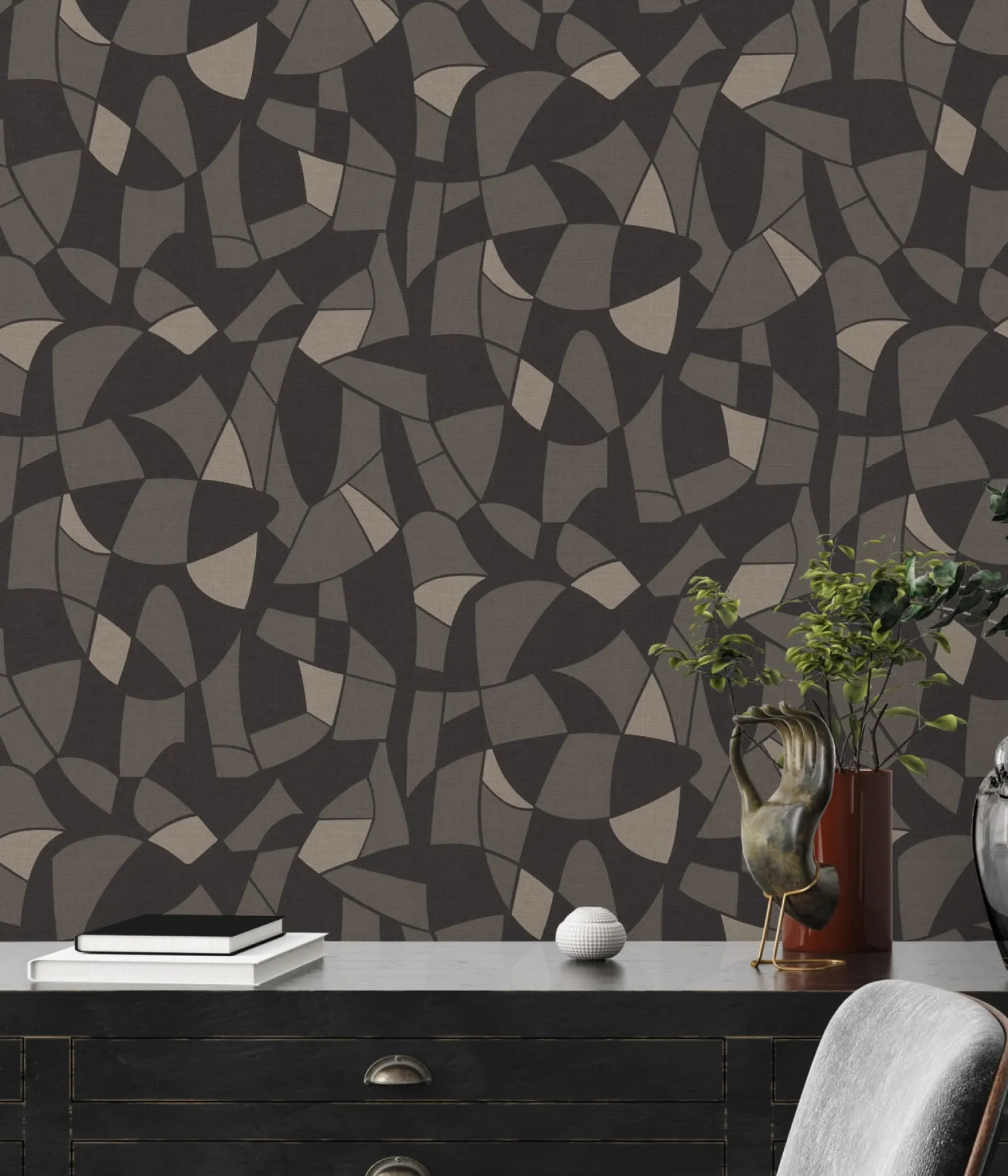 Vliestapete Grafik Abstrakt Schwarz Grau Beige 39093-4