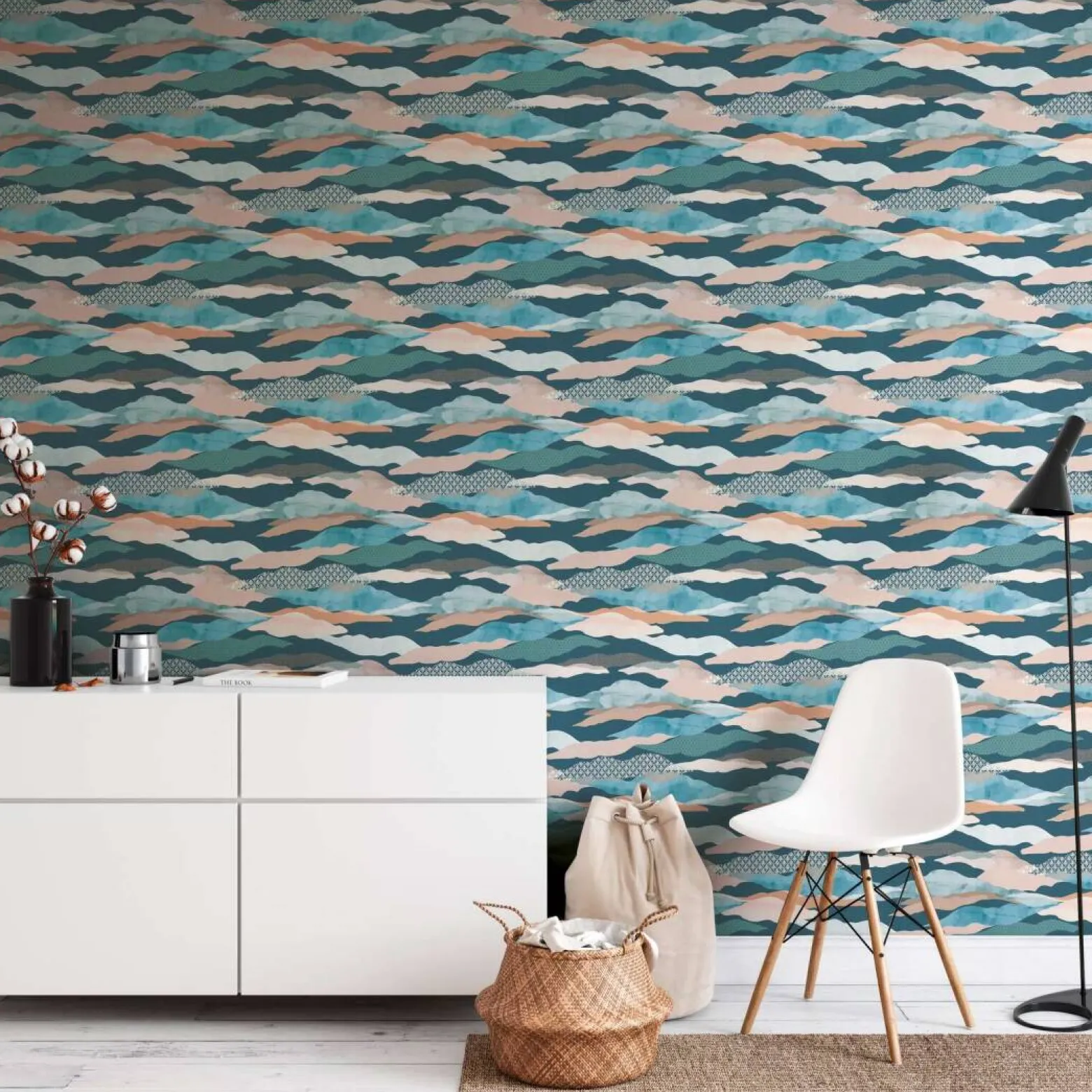 Vliestapete Grafik Abstrakt Blau Beige Grau 39699-4