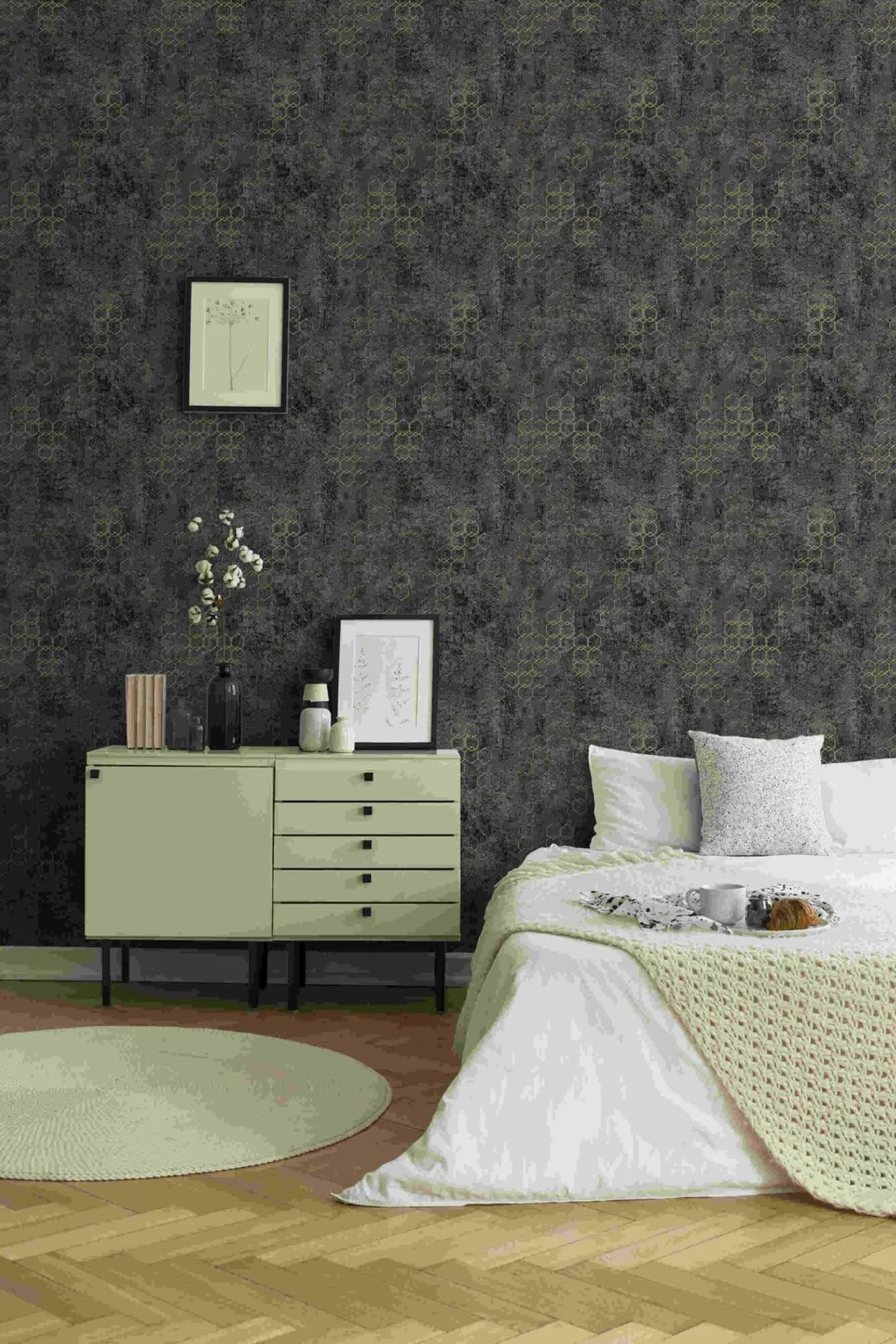 Vliestapete Grafik anthrazit schwarz gold Glanz 37424-6