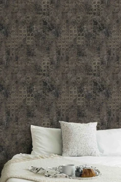 Vliestapete Grafik anthrazit schwarz gold Glanz 37424-6