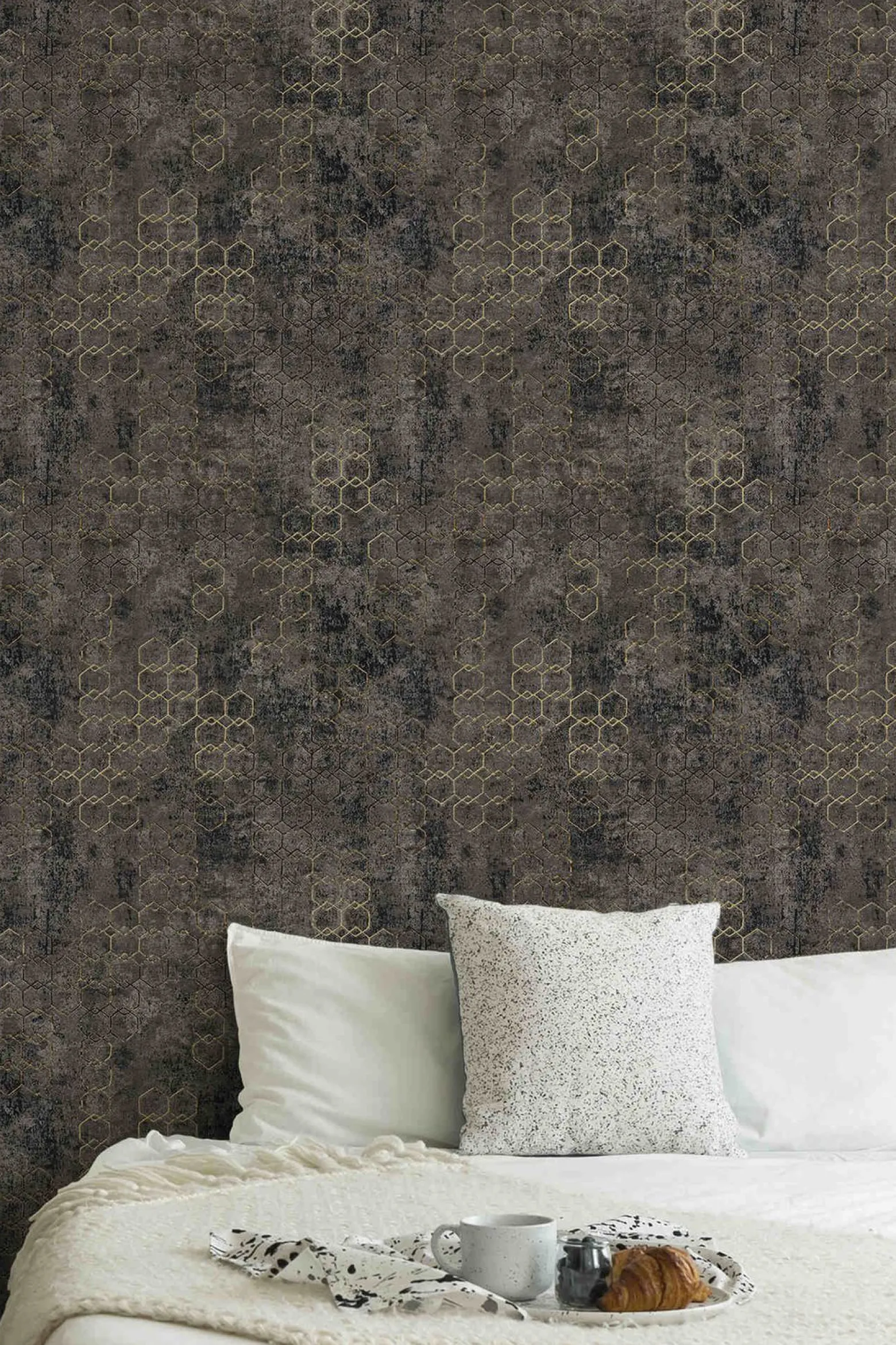 Vliestapete Grafik anthrazit schwarz gold Glanz 37424-6
