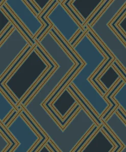 Vliestapete Grafik Art Deco Blau Gold Metallic 177502