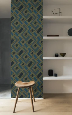 Vliestapete Grafik Art Deco Blau Gold Metallic 177502
