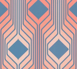 Vliestapete Grafik Art Deco Blau Rot Apricot 39532-2