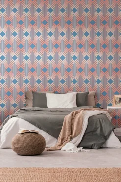 Vliestapete Grafik Art Deco Blau Rot Apricot 39532-2
