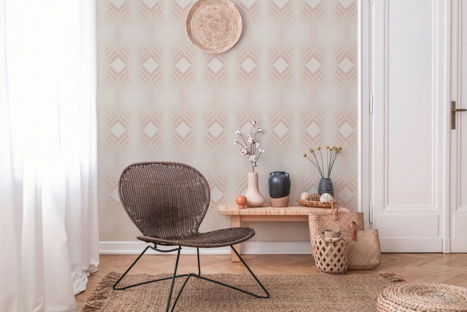 Vliestapete Grafik Art Deco Beige Weiß 39532-4