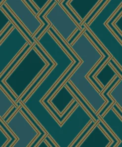Vliestapete Grafik Art Deco Grün Gold Metallic 177504