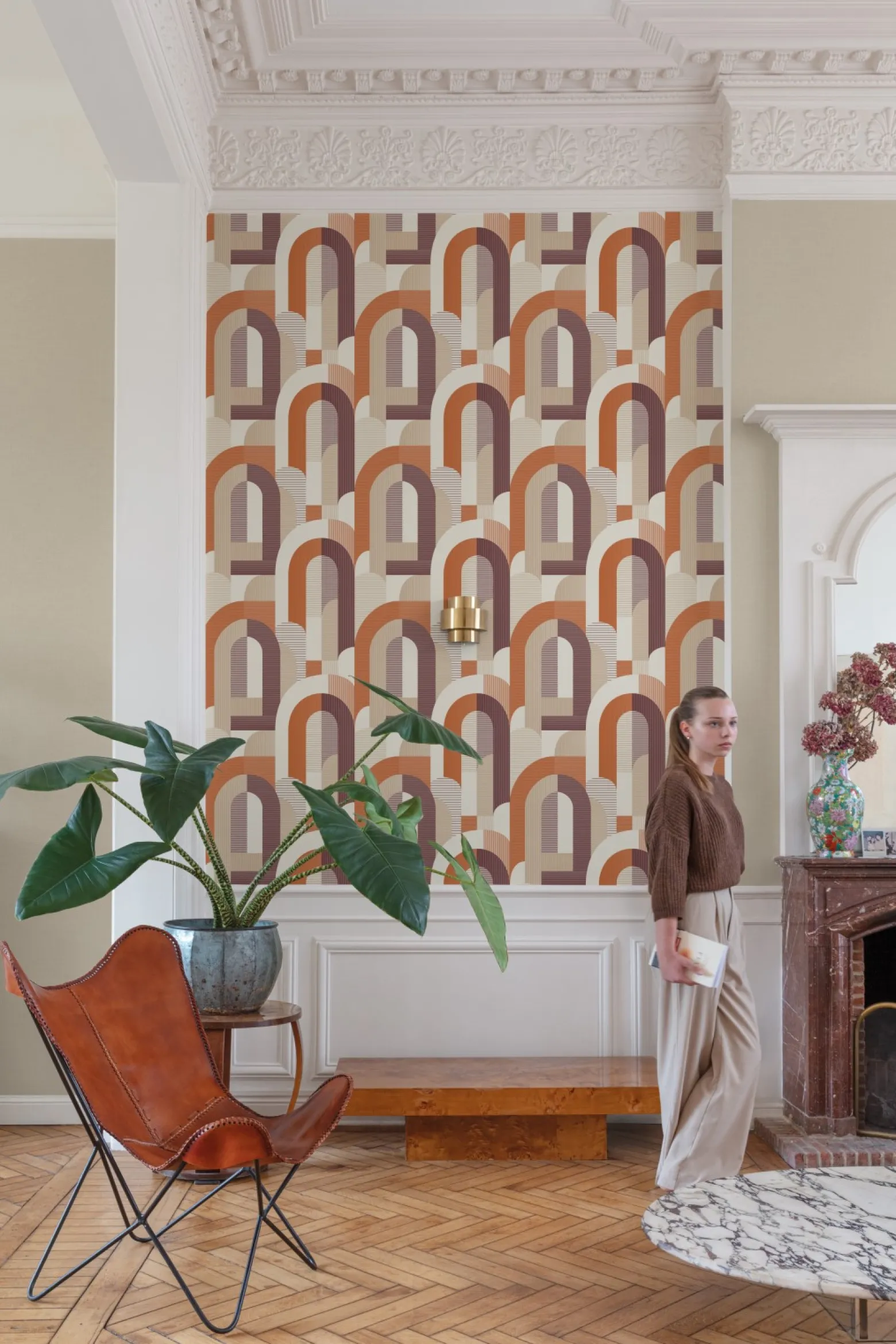 Vliestapete Grafik Bögen Weiß Beige Orange Rot MN3608