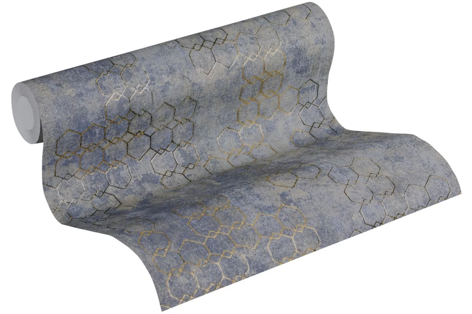 Vliestapete Grafik blaugrau gold Glanz 37424-5