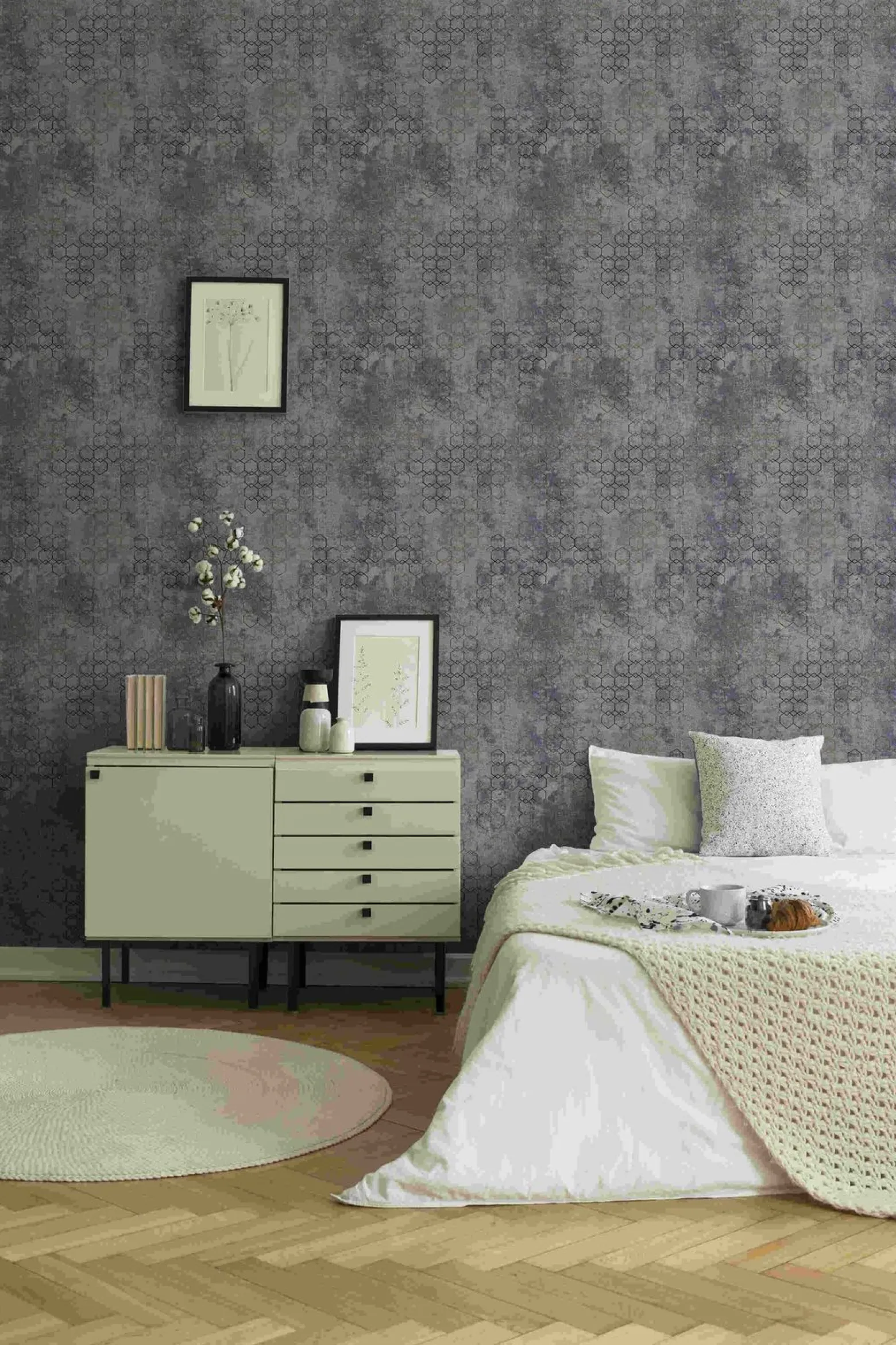 Vliestapete Grafik blaugrau gold Glanz 37424-5
