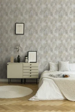 Vliestapete Grafik cremegrau gold Glanz 37424-4