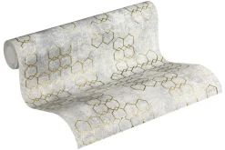 Vliestapete Grafik cremegrau gold Glanz 37424-4