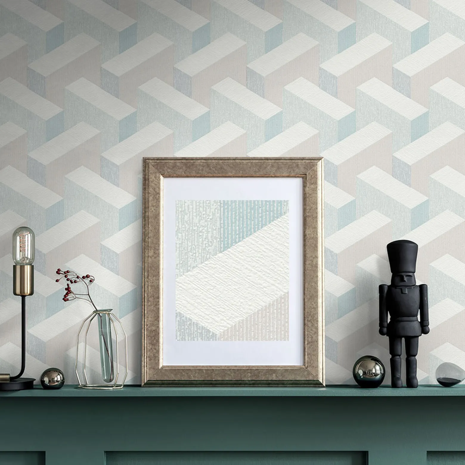 Vliestapete Grafik 3D-Optik Blau Beige Metallic 10382-35