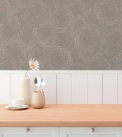 Vliestapete Grafik Kreise Braun Silber Metallic 79093-2