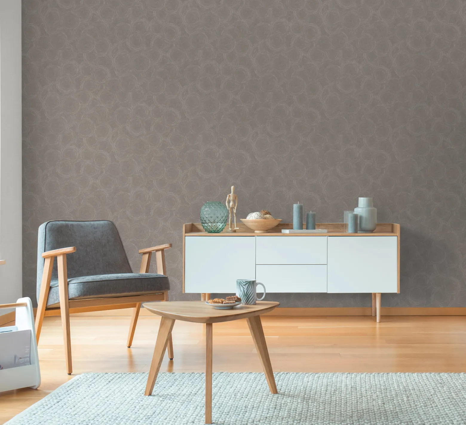 Vliestapete Grafik Kreise Braun Silber Metallic 79093-2