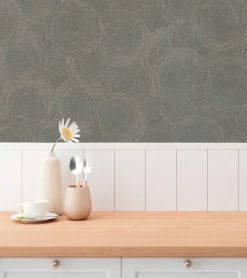 Vliestapete Grafik Kreise Grau Gold Metallic 79093-1