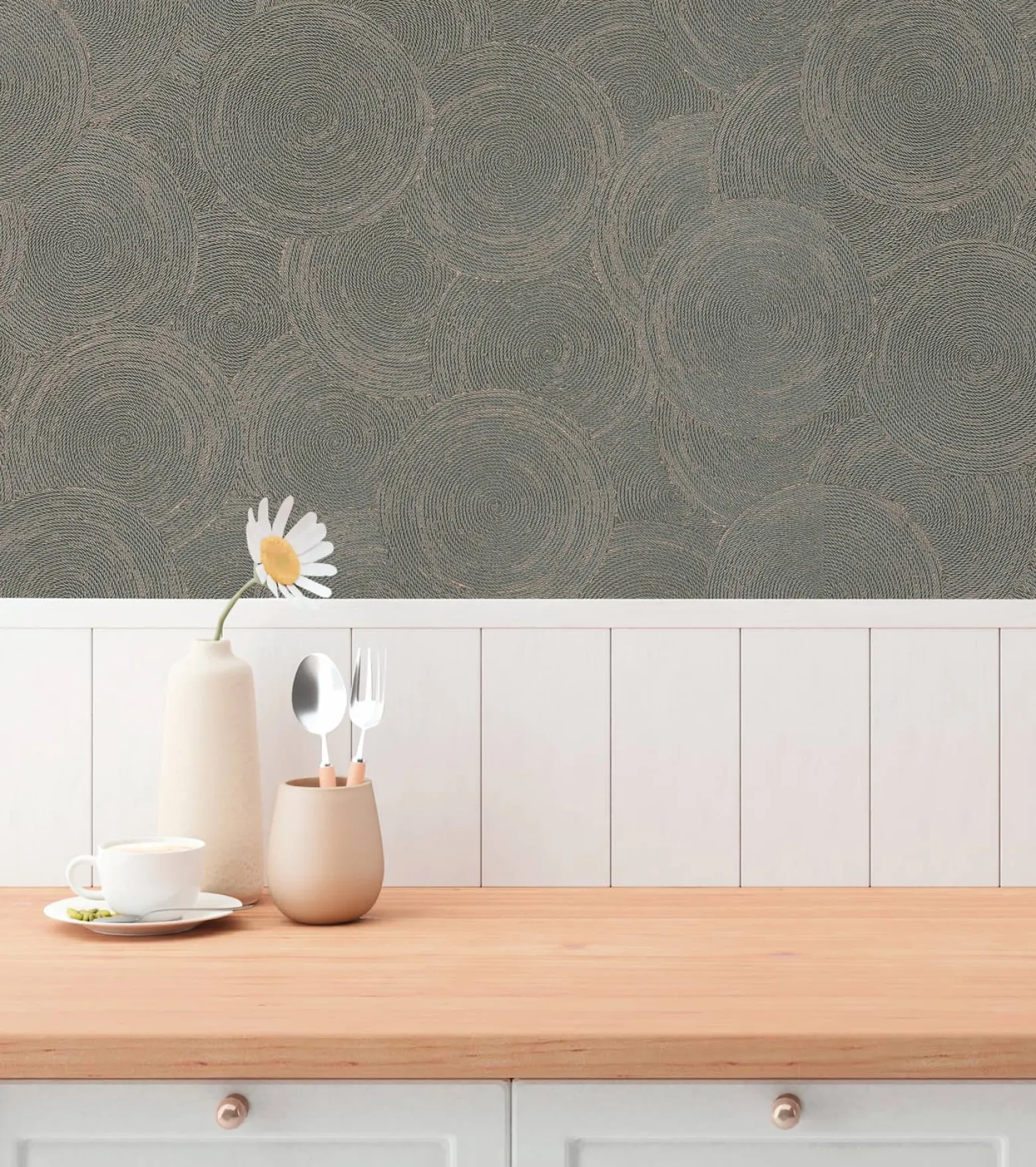 Vliestapete Grafik Kreise Grau Gold Metallic 79093-1