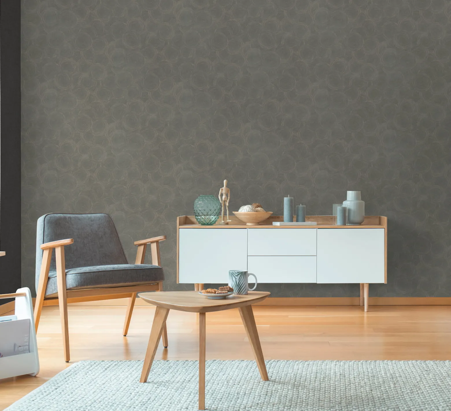Vliestapete Grafik Kreise Grau Gold Metallic 79093-1