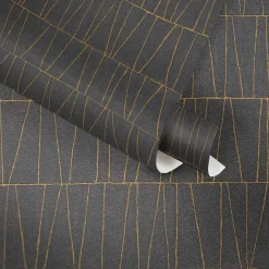 Vliestapete Grafik Linien Schwarz Gold Metallic 39506-3