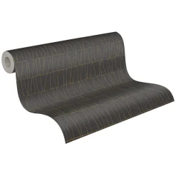 Vliestapete Grafik Linien Schwarz Gold Metallic 39506-3