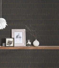 Vliestapete Grafik Linien Schwarz Gold Metallic 39506-3
