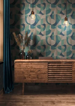 Vliestapete Grafik Motiv Beige Blau Grün 39932-2